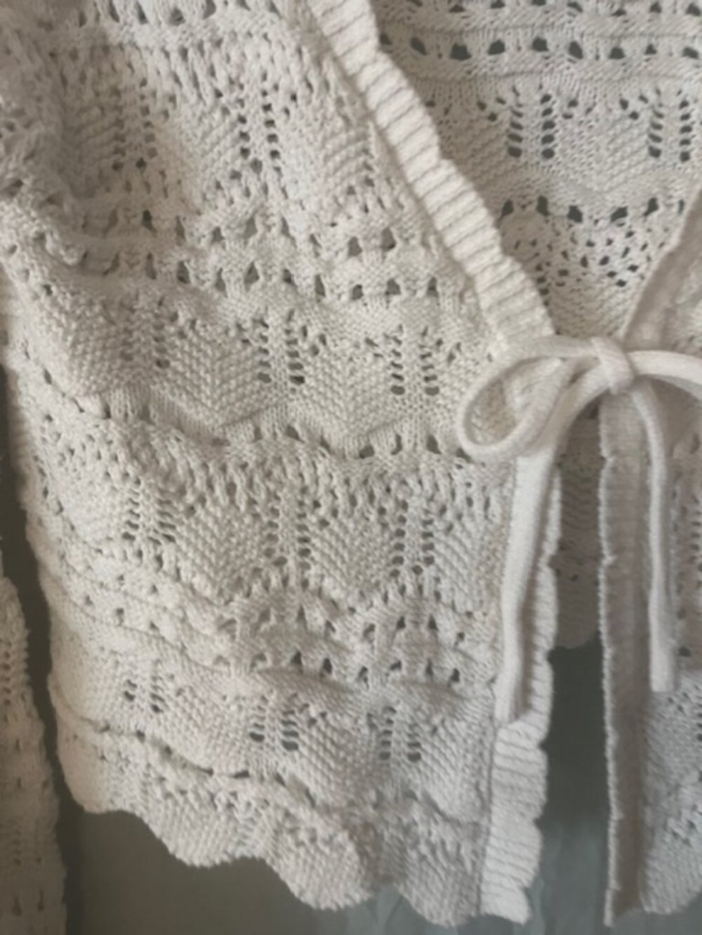 Moon & Madison White Crochet Front Tie Cardigan Sweater Large L - Picture 5 of 8